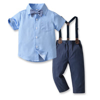Load image into Gallery viewer, 2 Pieces Set Baby Kid Boys Dressy Striped Bow Shirts And Solid Color Jumpsuits Wholesale 230411114
