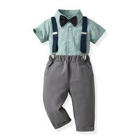 Load image into Gallery viewer, 2 Pieces Set Baby Kid Boys Dressy Striped Bow Shirts And Solid Color Jumpsuits Wholesale 230411114
