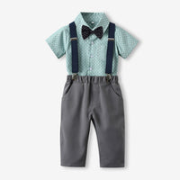Load image into Gallery viewer, 2 Pieces Set Baby Kid Boys Dressy Striped Bow Shirts And Solid Color Jumpsuits Wholesale 230411114
