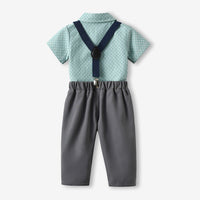 Load image into Gallery viewer, 2 Pieces Set Baby Kid Boys Dressy Striped Bow Shirts And Solid Color Jumpsuits Wholesale 230411114
