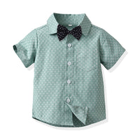 Load image into Gallery viewer, 2 Pieces Set Baby Kid Boys Dressy Striped Bow Shirts And Solid Color Jumpsuits Wholesale 230411114
