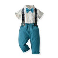 Load image into Gallery viewer, 2 Pieces Set Baby Kid Boys Dressy Striped Bow Shirts And Solid Color Jumpsuits Wholesale 230411114
