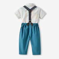 Load image into Gallery viewer, 2 Pieces Set Baby Kid Boys Dressy Striped Bow Shirts And Solid Color Jumpsuits Wholesale 230411114
