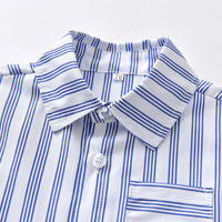 Load image into Gallery viewer, 2 Pieces Set Baby Kid Boys Dressy Striped Bow Shirts And Solid Color Jumpsuits Wholesale 230411114
