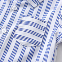 Load image into Gallery viewer, 2 Pieces Set Baby Kid Boys Dressy Striped Bow Shirts And Solid Color Jumpsuits Wholesale 230411114
