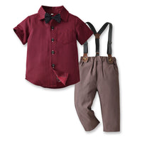 Load image into Gallery viewer, 2 Pieces Set Baby Kid Boys Dressy Solid Color Bow Shirts And Jumpsuits Wholesale 230411115
