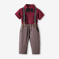 Load image into Gallery viewer, 2 Pieces Set Baby Kid Boys Dressy Solid Color Bow Shirts And Jumpsuits Wholesale 230411115
