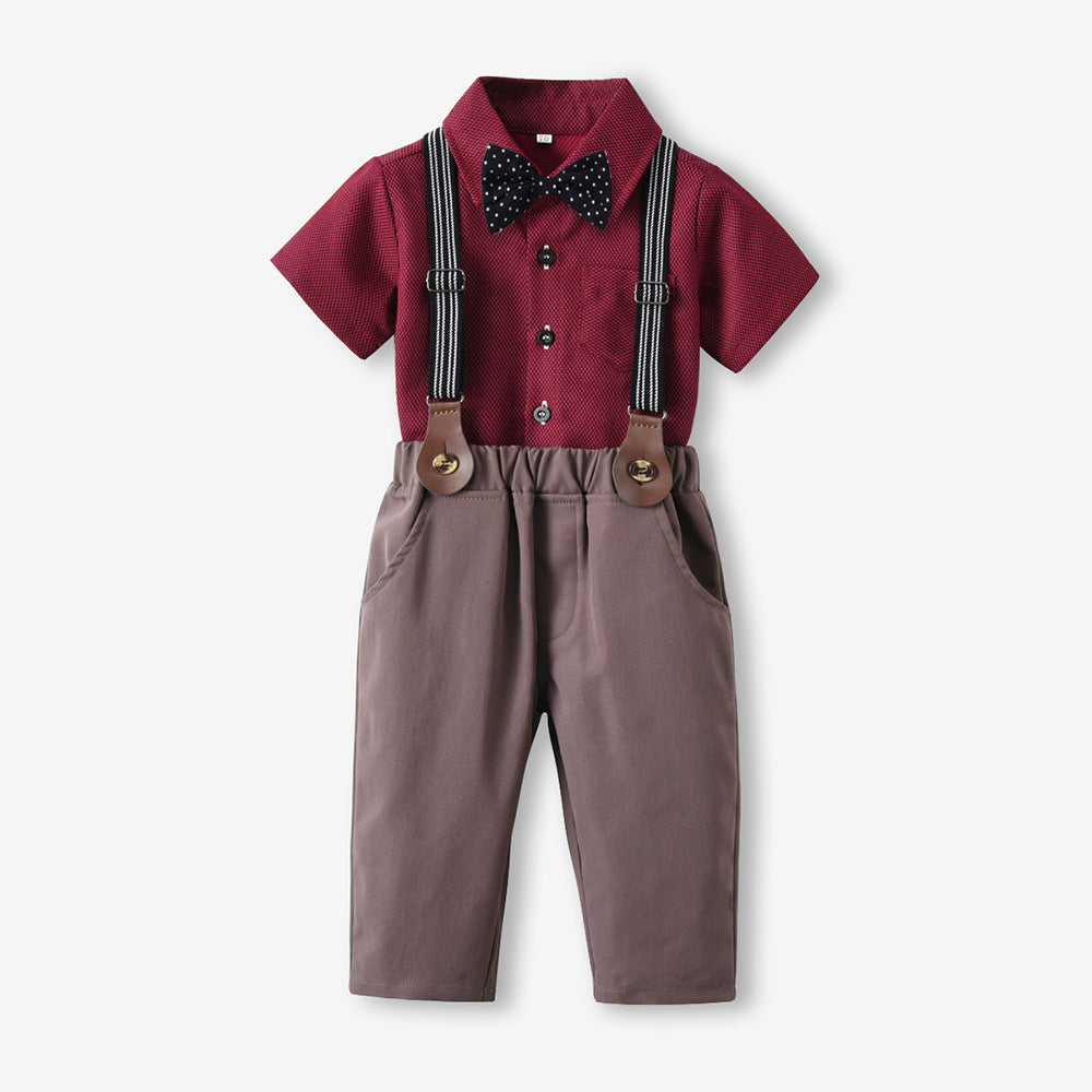 2 Pieces Set Baby Kid Boys Dressy Solid Color Bow Shirts And Jumpsuits Wholesale 230411115