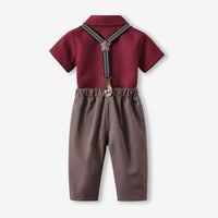 Load image into Gallery viewer, 2 Pieces Set Baby Kid Boys Dressy Solid Color Bow Shirts And Jumpsuits Wholesale 230411115
