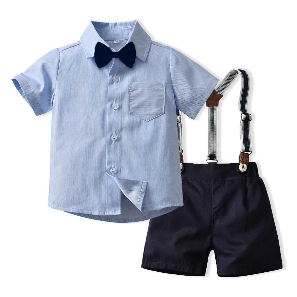 2 Pieces Set Baby Kid Boys Dressy Bow Shirts And Solid Color Rompers Wholesale 230411116