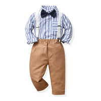 Load image into Gallery viewer, 2 Pieces Set Baby Kid Boys Dressy Striped Bow Shirts And Solid Color Jumpsuits Wholesale 230411120
