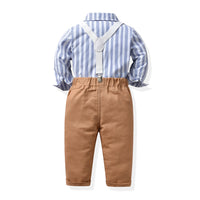 Load image into Gallery viewer, 2 Pieces Set Baby Kid Boys Dressy Striped Bow Shirts And Solid Color Jumpsuits Wholesale 230411120
