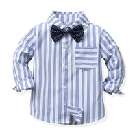 Load image into Gallery viewer, 2 Pieces Set Baby Kid Boys Dressy Striped Bow Shirts And Solid Color Jumpsuits Wholesale 230411120
