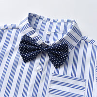 Load image into Gallery viewer, 2 Pieces Set Baby Kid Boys Dressy Striped Bow Shirts And Solid Color Jumpsuits Wholesale 230411120
