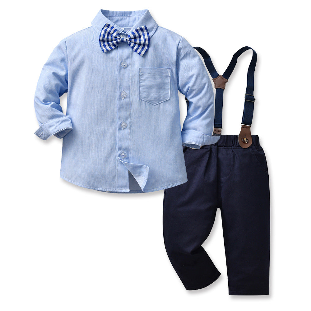 2 Pieces Set Baby Kid Boys Dressy Bow Shirts And Solid Color Jumpsuits Wholesale 230411121