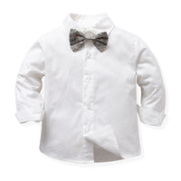 Load image into Gallery viewer, 2 Pieces Set Baby Kid Boys Dressy Bow Shirts And Checked Jumpsuits Wholesale 230411122
