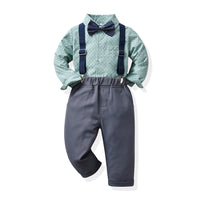Load image into Gallery viewer, 2 Pieces Set Baby Kid Boys Dressy Bow Print Shirts And Solid Color Jumpsuits Wholesale 230411124
