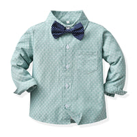 Load image into Gallery viewer, 2 Pieces Set Baby Kid Boys Dressy Bow Print Shirts And Solid Color Jumpsuits Wholesale 230411124
