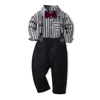 Load image into Gallery viewer, 2 Pieces Set Baby Kid Boys Dressy Striped Bow Shirts And Solid Color Jumpsuits Wholesale 230411125
