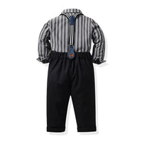 Load image into Gallery viewer, 2 Pieces Set Baby Kid Boys Dressy Striped Bow Shirts And Solid Color Jumpsuits Wholesale 230411125

