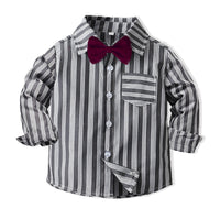 Load image into Gallery viewer, 2 Pieces Set Baby Kid Boys Dressy Striped Bow Shirts And Solid Color Jumpsuits Wholesale 230411125
