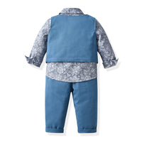 Load image into Gallery viewer, 3 Pieces Set Baby Kid Boys Dressy Flower Bow Print Shirts Solid Color Vests Waistcoats And Jumpsuits Wholesale 230411128
