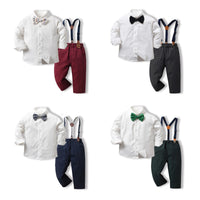 Load image into Gallery viewer, 2 Pieces Set Baby Kid Boys Solid Color Bow Shirts And Checked Pants Wholesale 230411129
