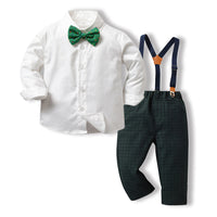 Load image into Gallery viewer, 2 Pieces Set Baby Kid Boys Solid Color Bow Shirts And Checked Pants Wholesale 230411129
