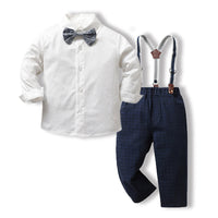Load image into Gallery viewer, 2 Pieces Set Baby Kid Boys Solid Color Bow Shirts And Checked Pants Wholesale 230411129
