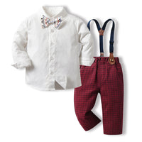 Load image into Gallery viewer, 2 Pieces Set Baby Kid Boys Solid Color Bow Shirts And Checked Pants Wholesale 230411129
