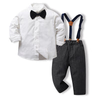 Load image into Gallery viewer, 2 Pieces Set Baby Kid Boys Solid Color Bow Shirts And Checked Pants Wholesale 230411129

