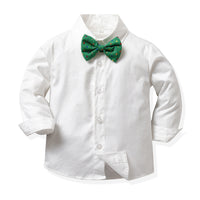 Load image into Gallery viewer, 2 Pieces Set Baby Kid Boys Solid Color Bow Shirts And Checked Pants Wholesale 230411129
