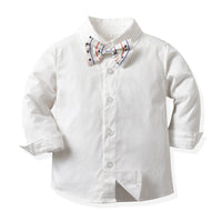 Load image into Gallery viewer, 2 Pieces Set Baby Kid Boys Solid Color Bow Shirts And Checked Pants Wholesale 230411129
