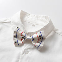 Load image into Gallery viewer, 2 Pieces Set Baby Kid Boys Solid Color Bow Shirts And Checked Pants Wholesale 230411129
