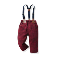 Load image into Gallery viewer, 2 Pieces Set Baby Kid Boys Solid Color Bow Shirts And Checked Pants Wholesale 230411129
