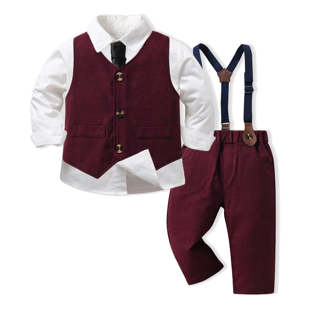 3 Pieces Set Baby Kid Boys Birthday Party Bow Shirts And Solid Color Vests Waistcoats And Jumpsuits Wholesale 230411133