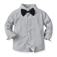 Load image into Gallery viewer, 2 Pieces Set Baby Kid Boys Striped Bow Shirts And Solid Color Jumpsuits Wholesale 230411135
