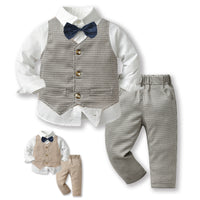 Load image into Gallery viewer, 3 Pieces Set Baby Kid Boys Solid Color Bow Shirts Checked Vests Waistcoats And Pants Wholesale 230411136
