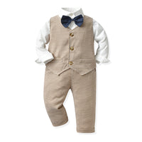 Load image into Gallery viewer, 3 Pieces Set Baby Kid Boys Solid Color Bow Shirts Checked Vests Waistcoats And Pants Wholesale 230411136
