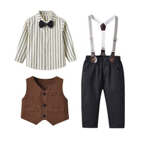 Load image into Gallery viewer, 3 Pieces Set Baby Kid Boys Striped Bow Shirts Solid Color Vests Waistcoats And Pants Wholesale 230411137
