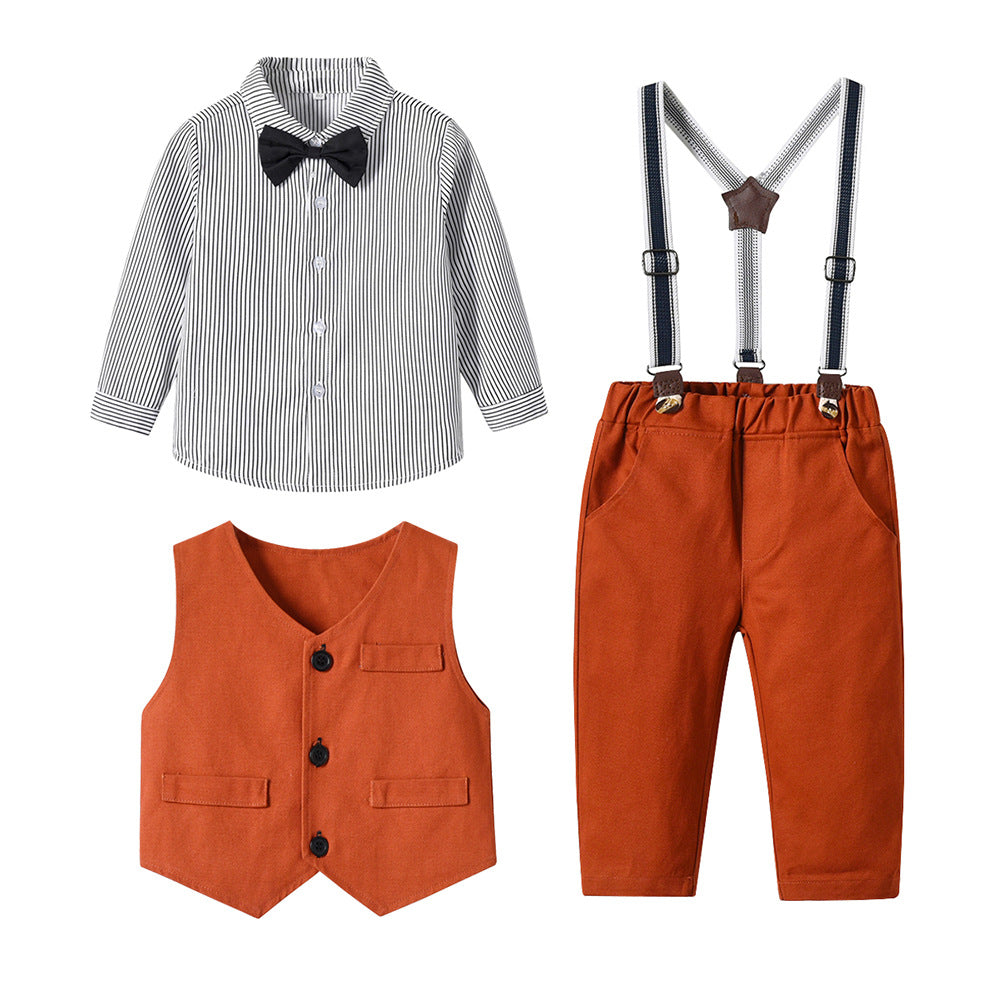 3 Pieces Set Baby Kid Boys Striped Bow Shirts Solid Color Vests Waistcoats And Pants Wholesale 230411137