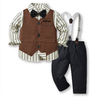 Load image into Gallery viewer, 3 Pieces Set Baby Kid Boys Striped Bow Shirts Solid Color Vests Waistcoats And Pants Wholesale 230411137

