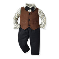 Load image into Gallery viewer, 3 Pieces Set Baby Kid Boys Striped Bow Shirts Solid Color Vests Waistcoats And Pants Wholesale 230411137
