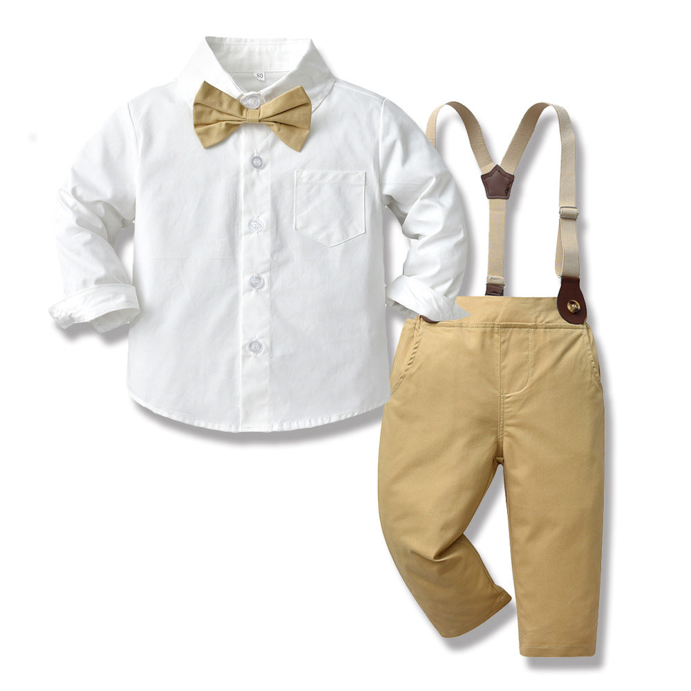 2 Pieces Set Baby Kid Boys Bow Shirts And Solid Color Jumpsuits Wholesale 230411140