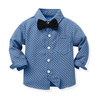 Load image into Gallery viewer, 2 Pieces Set Baby Kid Big Kid Boys Birthday Party Bow Print Shirts And Solid Color Jumpsuits Wholesale 230411144
