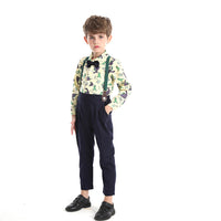 Load image into Gallery viewer, 2 Pieces Set Baby Kid Big Kid Boys Birthday Party Dinosaur Bow Print Shirts And Solid Color Jumpsuits Wholesale 230411146
