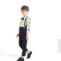 Load image into Gallery viewer, 2 Pieces Set Baby Kid Big Kid Boys Birthday Party Dinosaur Bow Print Shirts And Solid Color Jumpsuits Wholesale 230411146
