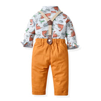 Load image into Gallery viewer, 2 Pieces Set Baby Kid Big Kid Boys Birthday Party Dinosaur Bow Print Shirts And Solid Color Jumpsuits Wholesale 230411146
