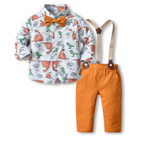 Load image into Gallery viewer, 2 Pieces Set Baby Kid Big Kid Boys Birthday Party Dinosaur Bow Print Shirts And Solid Color Jumpsuits Wholesale 230411146
