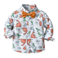 Load image into Gallery viewer, 2 Pieces Set Baby Kid Big Kid Boys Birthday Party Dinosaur Bow Print Shirts And Solid Color Jumpsuits Wholesale 230411146
